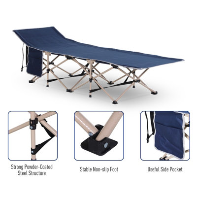 Outsunny Single Camping Bed Folding Cot Portable Military Sleeping Bed Guest Leisure Fishing w/ Side Pocket and Carry Bag - Blue - 6