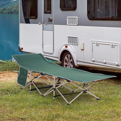 Outsunny Single Camping Bed Folding Cot Portable Military Sleeping Bed Guest Leisure Fishing w/ Side Pocket and Carry Bag - Green