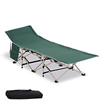 Outsunny Single Camping Bed Folding Cot Portable Military Sleeping Bed Guest Leisure Fishing w/ Side Pocket and Carry Bag - Green