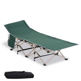 Outsunny Single Camping Bed Folding Cot Portable Military Sleeping Bed Guest Leisure Fishing w/ Side Pocket and Carry Bag - Green