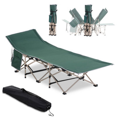 Outsunny Single Camping Bed Folding Cot Portable Military Sleeping Bed Guest Leisure Fishing w/ Side Pocket and Carry Bag - Green
