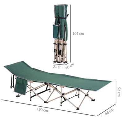 Outsunny Single Camping Bed Folding Cot Portable Military Sleeping Bed Guest Leisure Fishing w/ Side Pocket and Carry Bag - Green - 3
