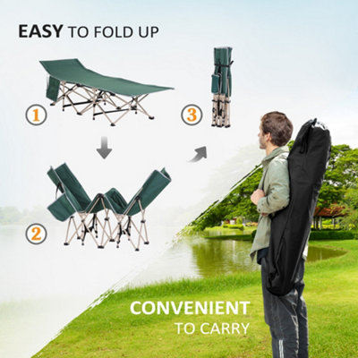 Outsunny Single Camping Bed Folding Cot Portable Military Sleeping Bed Guest Leisure Fishing w/ Side Pocket and Carry Bag - Green - 4