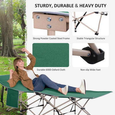 Outsunny Single Camping Bed Folding Cot Portable Military Sleeping Bed Guest Leisure Fishing w/ Side Pocket and Carry Bag - Green - 5