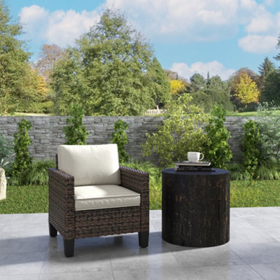 Outsunny Single Rattan Chair, Garden Armchair with Cushions, Brown