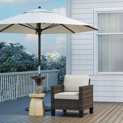 Outsunny Single Rattan Chair, Garden Armchair with Cushions, Brown