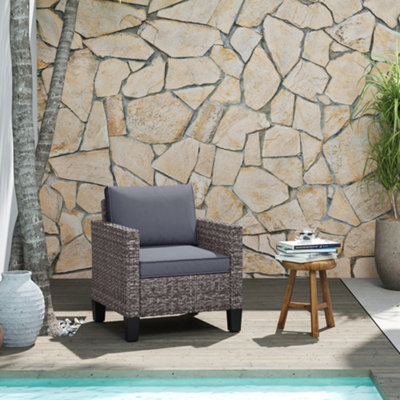 Outsunny Single Rattan Chair, Garden Armchair with Cushions, Dark Grey