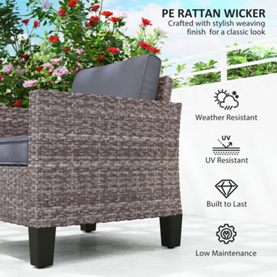 Outsunny Single Rattan Chair, Garden Armchair with Cushions, Dark Grey