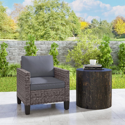 Outsunny Single Rattan Chair, Garden Armchair with Cushions, Dark Grey