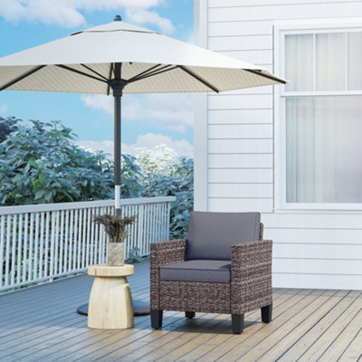 Outsunny Single Rattan Chair, Garden Armchair with Cushions, Dark Grey