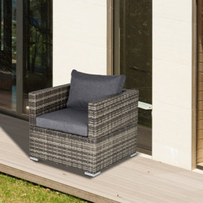 Outsunny Single Wicker Furniture Sofa Chair with Padded Cushion for Garden Balcony Deep Grey