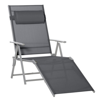 Outsunny Sling Patio Reclining Chaise Lounge Garden Furniture Folding, Dark Grey