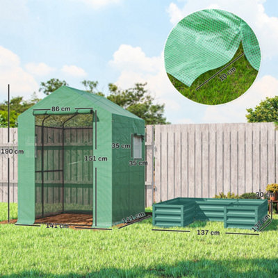 Outsunny Small Greenhouse Outdoor Greenhouse with Roll Up Door, Green