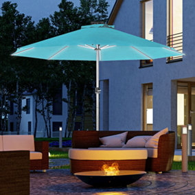 Outsunny Solar Patio Garden Parasol with Lights for Outdoor, Blue