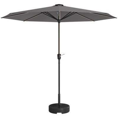 Outsunny Solar Patio Garden Parasol with Lights for Outdoor, Charcoal Grey