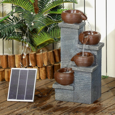 Outsunny Solar Water Feature 4 Tier Cascade Water Fountain with LED Lights