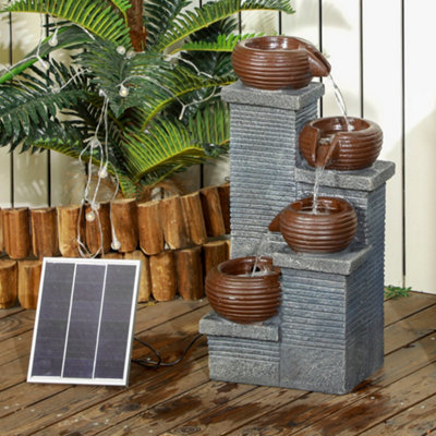 Outsunny Solar Water Feature 4 Tier Cascade Water Fountain with LED ...