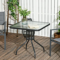 Outsunny Square Patio Table, Tempered Glass Top Garden Dining 76 x 76cm