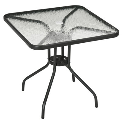 Outsunny Square Patio Table, Tempered Glass Top Garden Dining 76 x 76cm