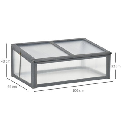 Outsunny Square Wooden Outdoor Greenhouse for Plants PC Board 100 x 65 x 40cm Grey - 3