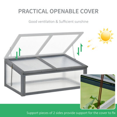 Outsunny Square Wooden Outdoor Greenhouse for Plants PC Board 100 x 65 x 40cm Grey - 4