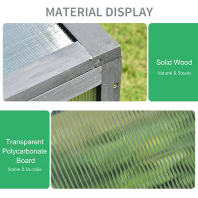 Outsunny Square Wooden Outdoor Greenhouse for Plants PC Board 100 x 65 x 40cm Grey - 6