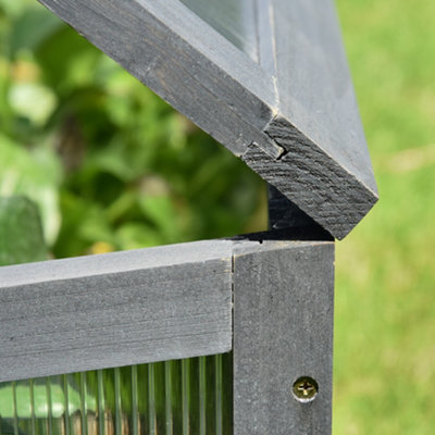 Outsunny Square Wooden Outdoor Greenhouse for Plants PC Board 100 x 65 x 40cm Grey - 9