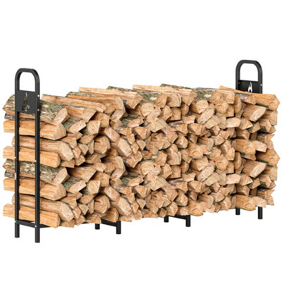 Outsunny Steel Firewood Log Rack, 300 kg Indoor Outdoor Fireplace Log ...