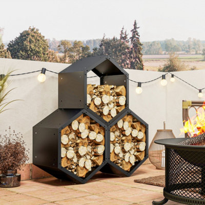 Outsunny Steel Firewood Log Rack Fireplace Log Holder for Indoor ...