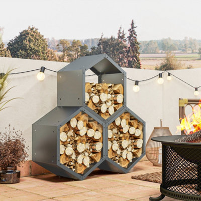 Outsunny Steel Firewood Log Rack Fireplace Log Holder for Indoor Outdoor Grey DIY at B Q