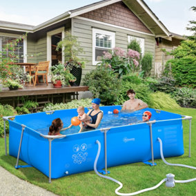 Outsunny Steel Frame Swimming Pool w/ Filter Pump and Reinforced Sidewalls, Blue