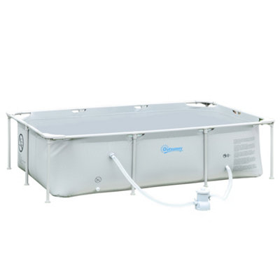 Outsunny Steel Frame Swimming Pool w/ Filter Pump and Reinforced Sidewalls, Grey 252L x 152W x 65Hcm