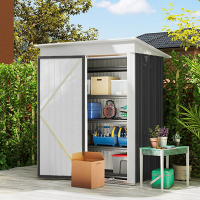 Outsunny Steel Garden Shed, Small Lean-to Shed for Bike, 5x3 ft, Dark Grey