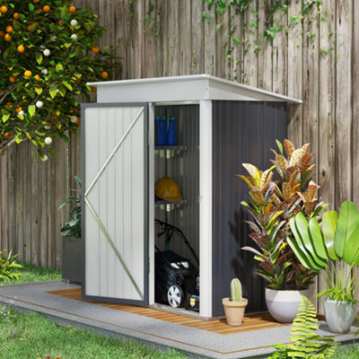 Outsunny Steel Garden Shed, Small Lean-to Shed for Bike, 5x3 ft Dark Grey