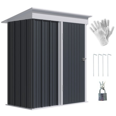 Outsunny Steel Garden Shed, Small Lean-to Shed for Bike Tool, 5x3 ft Dark Grey
