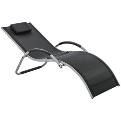 Outsunny Sun Lounge Recliner Chair Design Ergonomic with Pillow Black