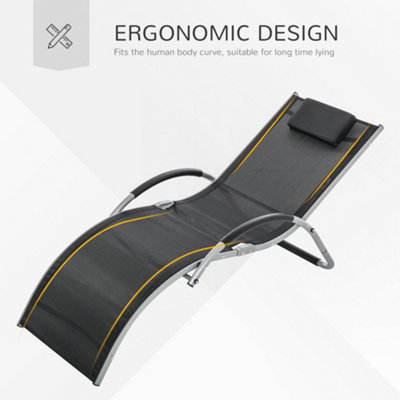 Outsunny Sun Lounge Recliner Chair Design Ergonomic with Pillow Black - 6
