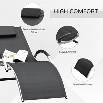 Outsunny Sun Lounge Recliner Chair Design Ergonomic with Pillow Black - 7