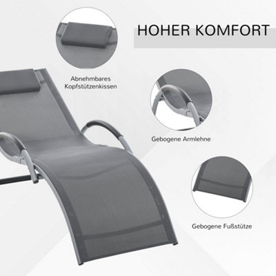 Outsunny Sun Lounge Recliner Chair Design Ergonomic with Pillow Dark Grey - 7