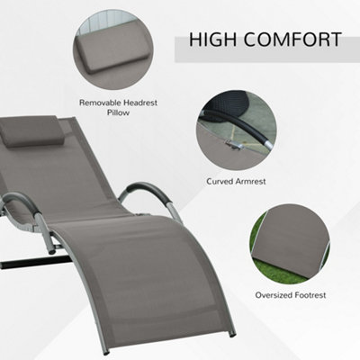 Outsunny Sun Lounge Recliner Chair Design Ergonomic with Pillow Khaki - 6