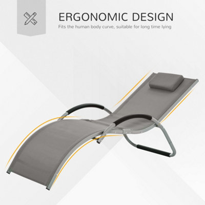 Outsunny Sun Lounge Recliner Chair Design Ergonomic with Pillow Khaki - 4