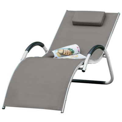 Outsunny Sun Lounge Recliner Chair Design Ergonomic with Pillow Khaki - 8
