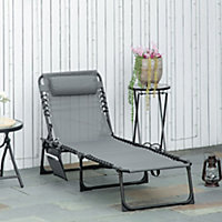 Outsunny Sun Lounger, Folding Camping Bed 5-position Adjustable Grey