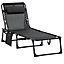Outsunny Sun Lounger, Folding Camping Bed Cot, Reclining Lounge Chair 5-position Adjustable Backrest with Side Pocket, Pillow