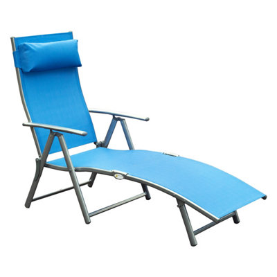 Outsunny Sun Lounger Recliner Foldable 7 Levels Texteline Blue