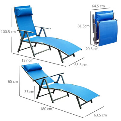 Outsunny Sun Lounger Recliner Foldable 7 Levels Texteline Blue - 3