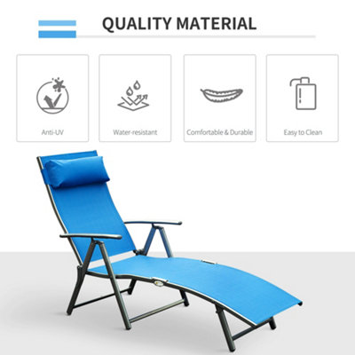 Outsunny Sun Lounger Recliner Foldable 7 Levels Texteline Blue - 4