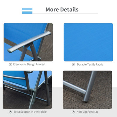 Outsunny Sun Lounger Recliner Foldable 7 Levels Texteline Blue - 5