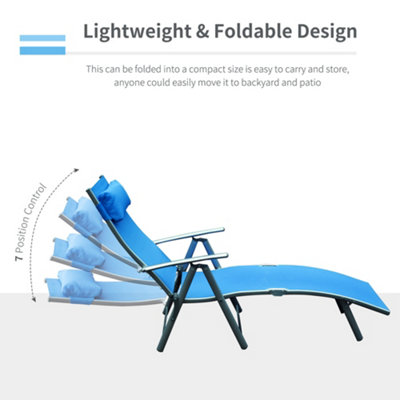 Outsunny Sun Lounger Recliner Foldable 7 Levels Texteline Blue - 6