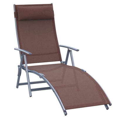 Outsunny Sun Lounger Recliner Foldable 7 Levels Texteline Brown